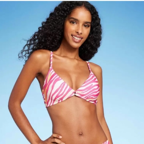 Shade & Shore Other - NWT Center Front Ring Triangle Bikini Top - Shade & Shore Pink Animal Print Sz S